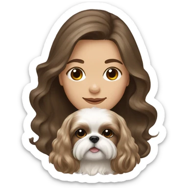 Young brunette hair woman with a cream shih tzu in her arms long wavy hair sticker