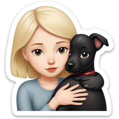 A white girl hugged a black Changmao dog with a little white on the corner of its mouth sticker