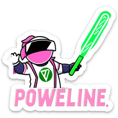 green and pink K-Pop lightstick with 'POWERLINE' text, surrounded by cheering fans and stage lights, energetic concert scene sticker