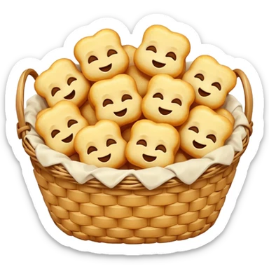 A basket full of sleeping fried cheese curds with emoji sleepy faces on each curd sticker