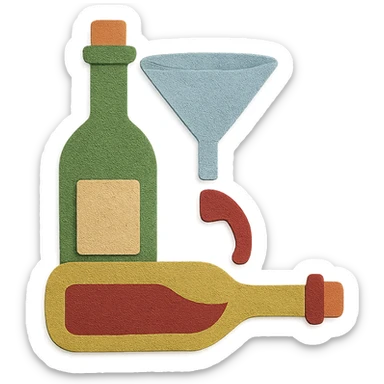 icon representing the 'bottling' step in wine making process, paper craft style sticker