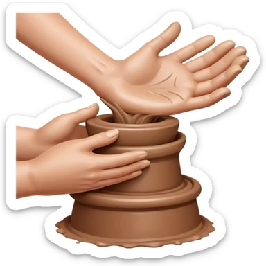 hand doing palm hug on mound of clay on silver pottery wheel sticker