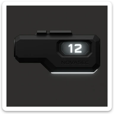 Add a thin white LED light strip along the lower edge of the right side, keeping the rest of the design unchanged. Maintain the technical, orthographic right view of the NOVASEC LUMA 12 underbarrel attachment in a detailed, technical style. sticker