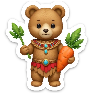 teddy bear Upper, wearing red mayan ancient custome, with carrot half body sticker