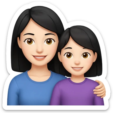 black haired mom with one daughter happy sticker