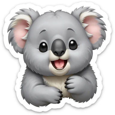 cinematic-cute-yawning-fluffy koala-portrait-emoji,-head-tilted-slightly-with-a-dramatic,-wide-open-yawn,-showcasing-a-soft,-downy-grey-fur-with-drooping-ears-and-round-eyes-barely-open-in-drowsy-contentment,-simplified-yet-irresistibly-adorable, realistic fluffy sticker