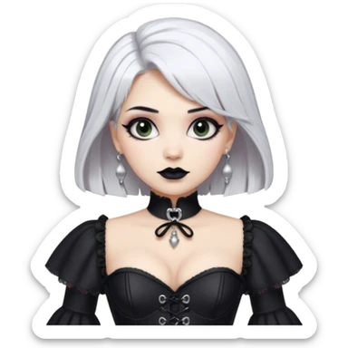 Goth woman with white hair, black eyeliner and lipstick, bell sleeve corset  sticker