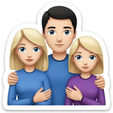 3 people. Blank woman with blond hair and blue eye color on left. And also a blank man with black hair and grey eye color in the middle. And a blank woman with brown hair and grey eye color on the right. Holding each other  sticker