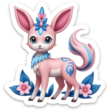 Cute Romantic Realistic  Floral Meloetta-Sylveon-Palkia-Cresselia-Digimon-Pokémon-Fakémon-hybrid-fusion, full body sticker