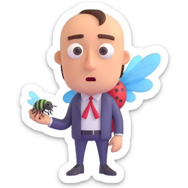 annoyed man looking at a fly sticker