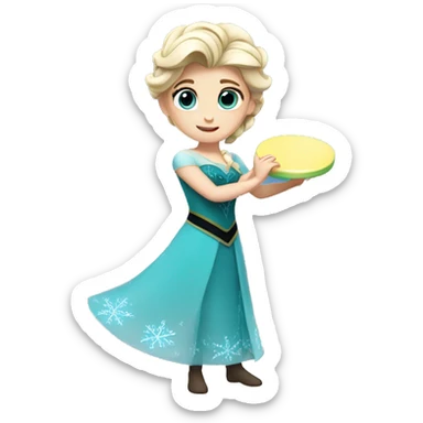 Elsa playing with a frisbee sticker