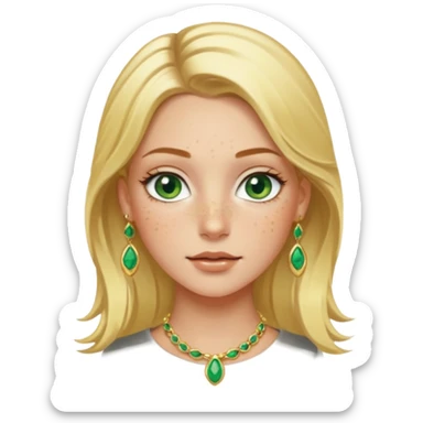 White girl with freckles blonde hair green eyes gold jelwery  sticker