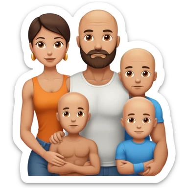 Muscular Bald man with a beard with his young beautiful brunette wife and their 3 sons sticker