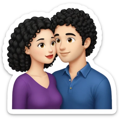 a handsome man with black curly hair tries to kiss a cute woman sticker