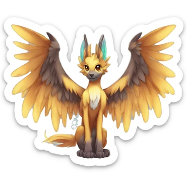 Anthro Sona Cool Edgy Cute Colorful Shy Winged Shiny Fakemon-Fantasy-Creature With Long Hair-Mane Full Body sticker