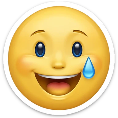 Emoji, yellow round laughing hysterically face, with blue tears of joy on it.  sticker