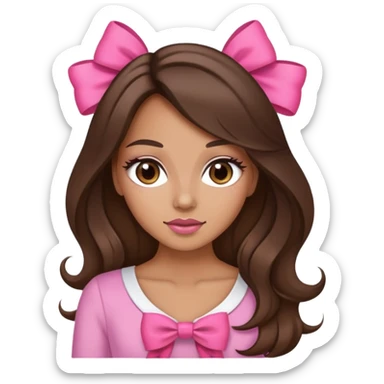 tan skin, brunette, baddie, pretty makeup, long hair, pink bow sticker