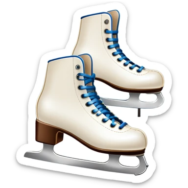 An icon showing a pair of elegant ice skates gliding across a smooth, frozen rink with snowflakes in the air. In the background, twinkling lights, winter trees, and cheering spectators create a festive atmosphere. Transparent background highlights the grace and charm of ice skating. sticker