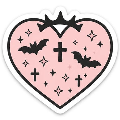 pastel goth heart with soft pink and black, cute gothic style sticker