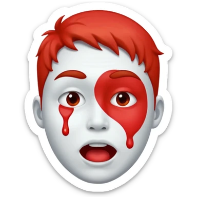 A face showing physical delight and a red face with white paint around its mouth With lots of drool sticker