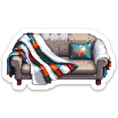 cozy sofa with a blanket draped over the arm sticker