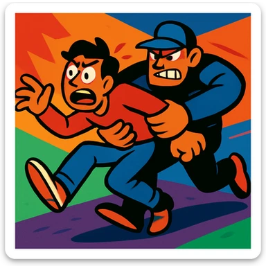 a person being taken by force, vibrant toon style, dynamic action sticker