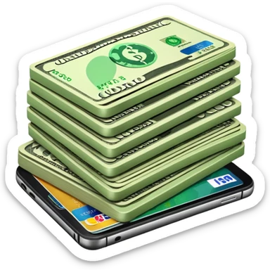 efectivo en dólares, un teléfono y unas tarjetas, todo con un estilo limpio, profesional y que transmita dinero y movimiento. sticker