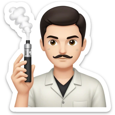 white boy with dark hair holding vape thick eyebrows slight facial hair sticker