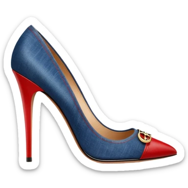 Louis Vuitton denim and red, high heel pumps, side view sticker