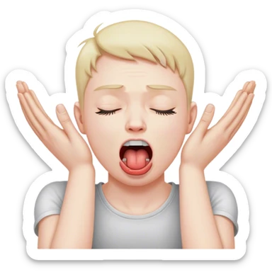 Person choking themselves with two hands crossed over eachother on their neck with their mouth wide open with their tongue sticking out and eyes closed shut sticker