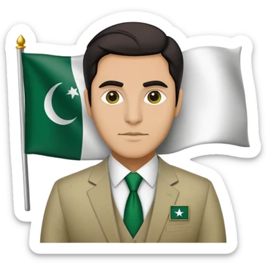 Pakistani diplomat in formal attire with Pakistan flag pin on lapel sticker