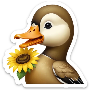 a duck holding a sunflower seed in its beak sticker