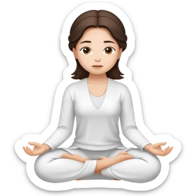 brunette cute girl meditating in white outfit  sticker