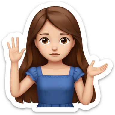 fake costumer loyalty, girl that doesn't care, she is like whatever, brown long hair, cute dress and her hand showing like i dont care whatever, make her look little bit bored sticker
