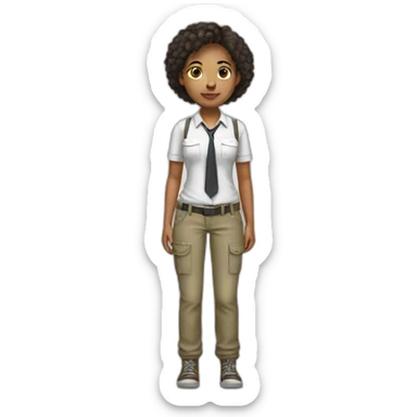 full body girl with cargo pants, white tank top and tie sticker