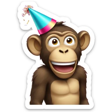 Party monkey with a party hat and a party popper sticker