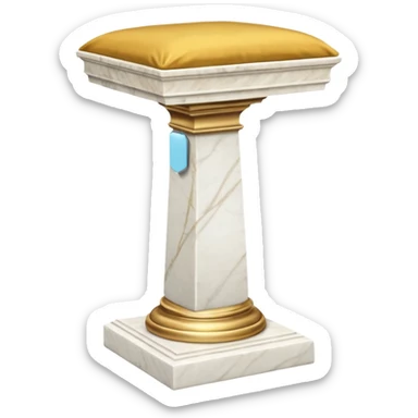 Beautiful precious tall Greek White marble pedestal with a gold cushion laying on top of it sticker