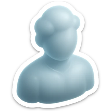person made entirely of white fluffy convex clouds, shoulder up, front view, matte glass style sticker