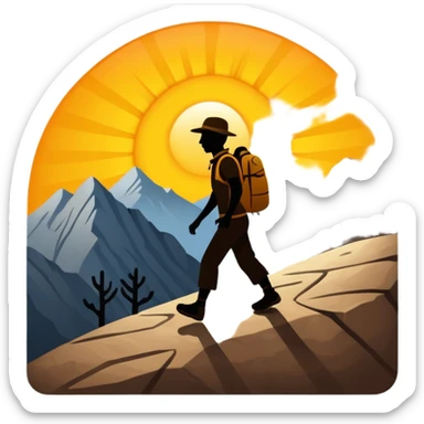 
una mezcla de sol + montaña + caminante estilo petroglifo sticker