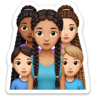 a trio of girls. one girl black with a bunch on long braids. one girl black with 2 long braids. and one tan girl with brunette hair sticker