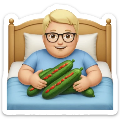 blond fat man with glasses man with cucumbers bed sticker