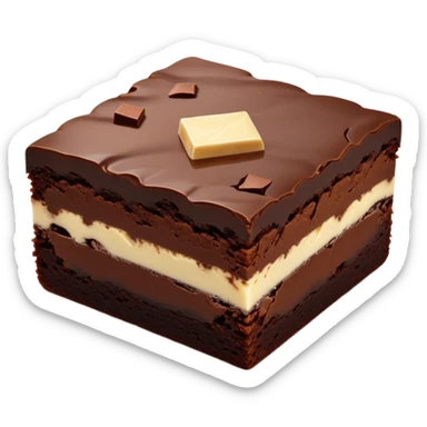 Cinematic Realistic Brownies, rich and dense with a deep chocolate hue, slightly cracked on top revealing the fudgy center, soft light reflecting off the warm surface, a few crumbs scattered around, glowing with an indulgent and comforting texture. sticker