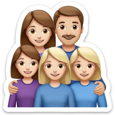 happy pale white  four person family with one brown hair dad, one brown hair mom, one blonde girl, and one brown hair girl sticker