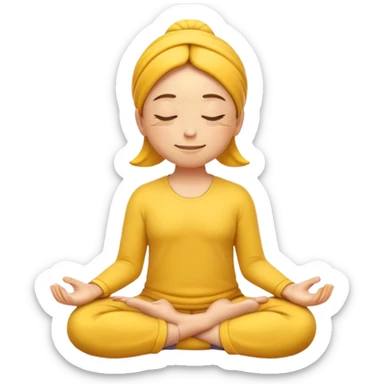 yellow emoji meditating, hands resting on knees, eyes closed, serene smile sticker