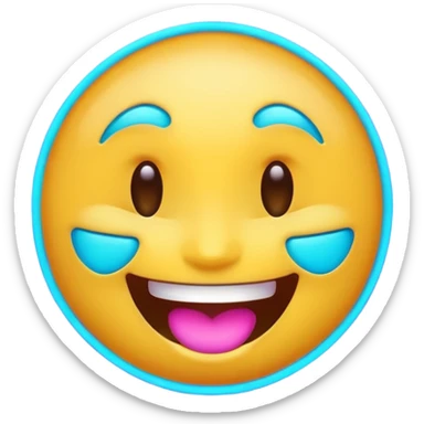 glowing emoji face laughing, purple and cyan neon light, dark background sticker