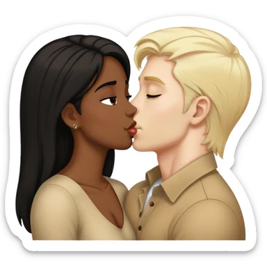 white skin blond hair man kissing brown skin black hair woman sticker