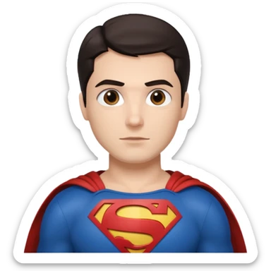 Make a man with brown eyes and dark hair in a Superman costume sticker