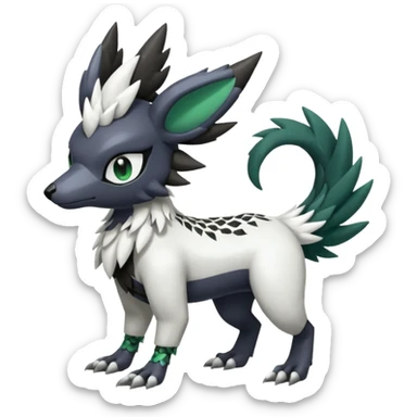 Shiny Black Grey White and Dark-Green Trico-Silvally-Skiddo-Sprigatito-Absol-fusion (full body) sticker