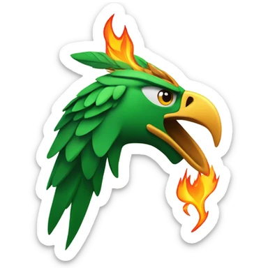 Green eagle wearing three pointed hat shooting flames sticker