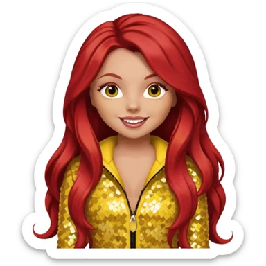 Jesy Nelson from Little Mix with long red hair, yellow sequin outfit sticker